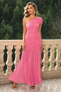 Shining Bright Ruched One-Shoulder Evening Dress