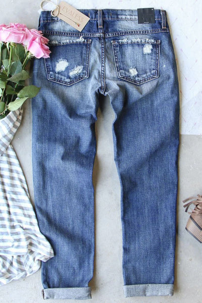 Playful Pink Patch Distressed Straight Leg Jeans