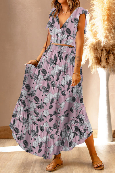 Hot Summer Fun Cropped Top and Maxi Skirt Set - Periibleu