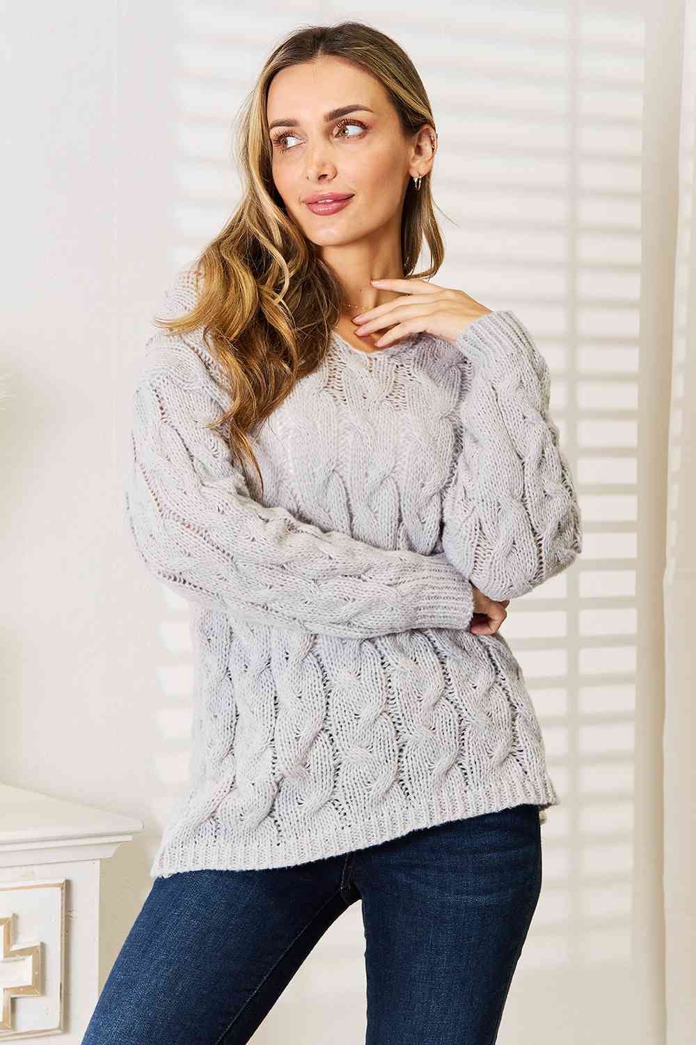 Stylish Cable-Knit Hooded Sweater