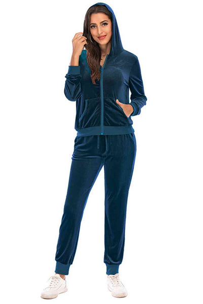 Velour Hooded Jacket and Pants Set