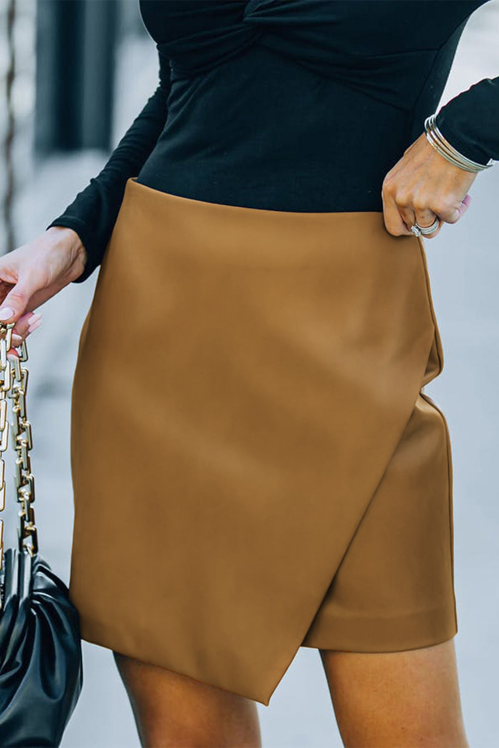 Asymmetrical Faux Leather Mini Skirt