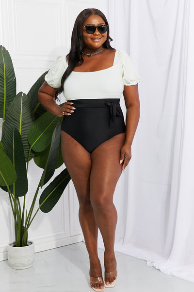 Air Puff Sleeve One-Piece Swimsuit